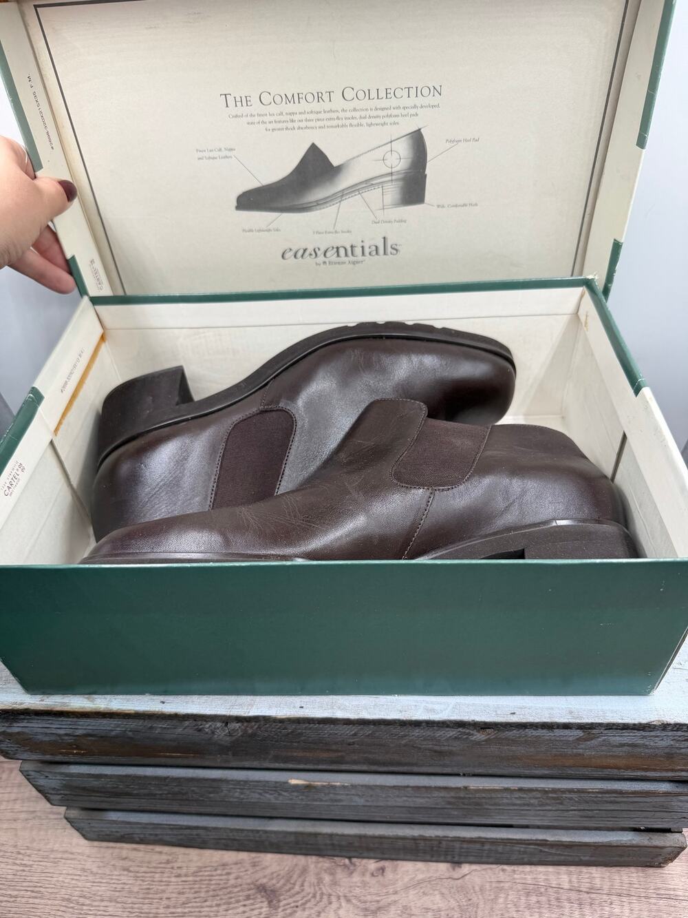 Etienne Aigner Gramercy Brown Leather Ankle Boot-Block Heel -Womens 9 WW Wide
